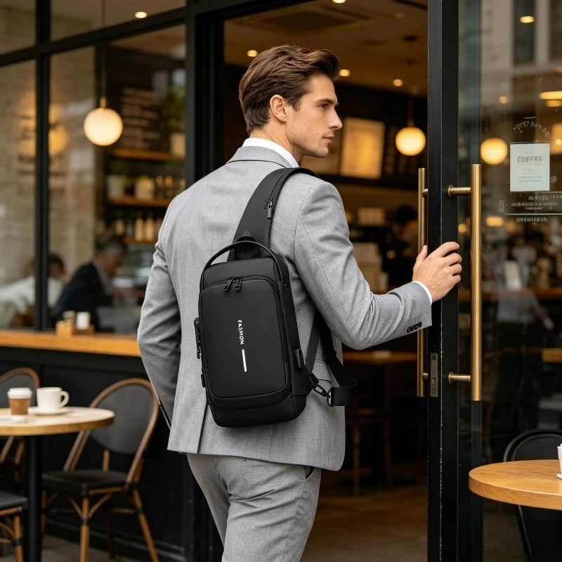 1pc Password Lock Anti-theft Chest Bag Nylon USB Charging Crossbody Bag Outdoor Sports Riding Sling Bag