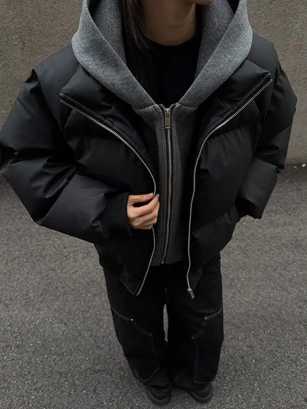 

TANGZ STUDIO Men's Thiened Loose PU Leather Cotton Jaet Hooded Warm ort Sle Winter Faionable Cotton Clothes