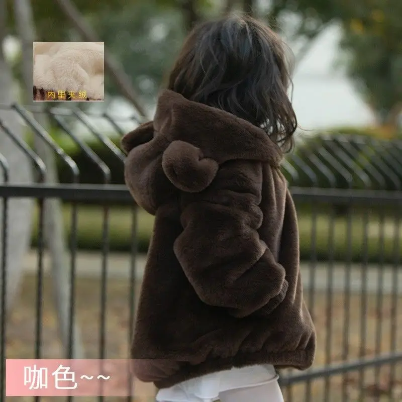 Children's Autumn Winter New Fashion Hooded Zipper Solid Color Casual Versatile Western Kids Children's Clothing Outerwear Tops