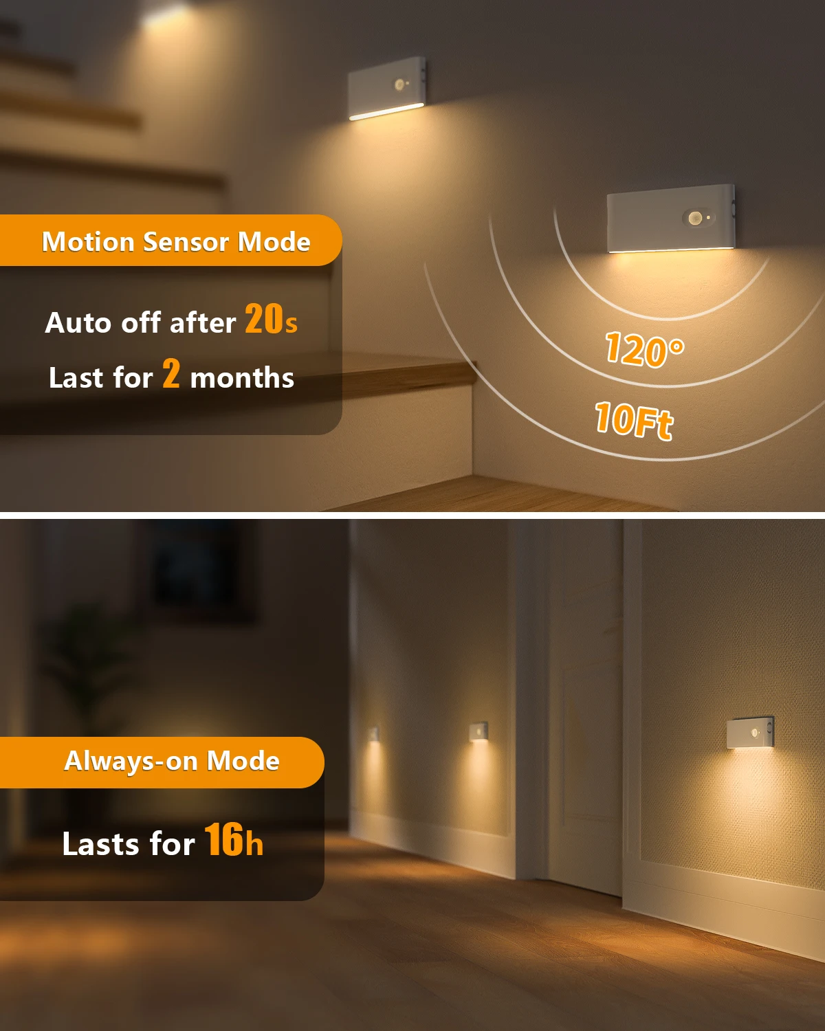 Motion Sensor Night Light Warm White Motion Sensor Light Indoor Night Light for Hallway Stairway Bathroom Bedroom Kitchen