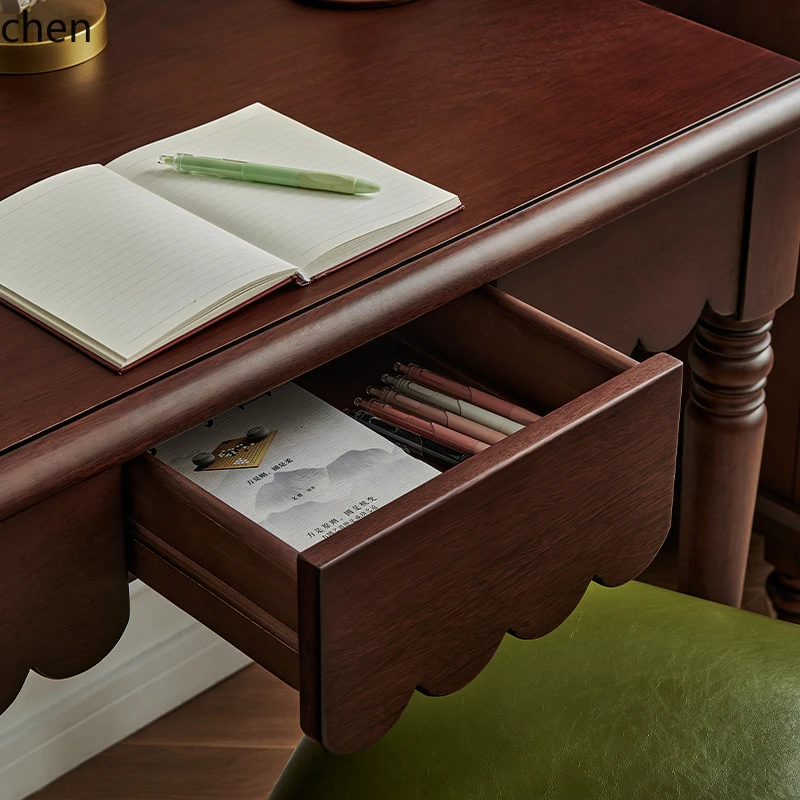HT medieval style all solid wood desk walnut writing desk small study table 4