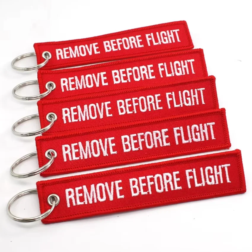 5PCS Remove Before Flight Key Chain Jet Tag Keychain Both Sides Text Embroidery Aviation Key Holder Car Keychain