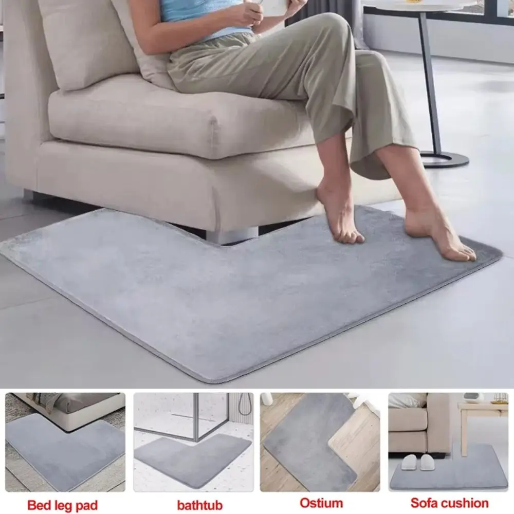 Coral Fleece L-shaped Floor Mat Washable Soft Bathroom L-shaped Rug Non Slip Corner Colorful Living Room Bedroom Carpet