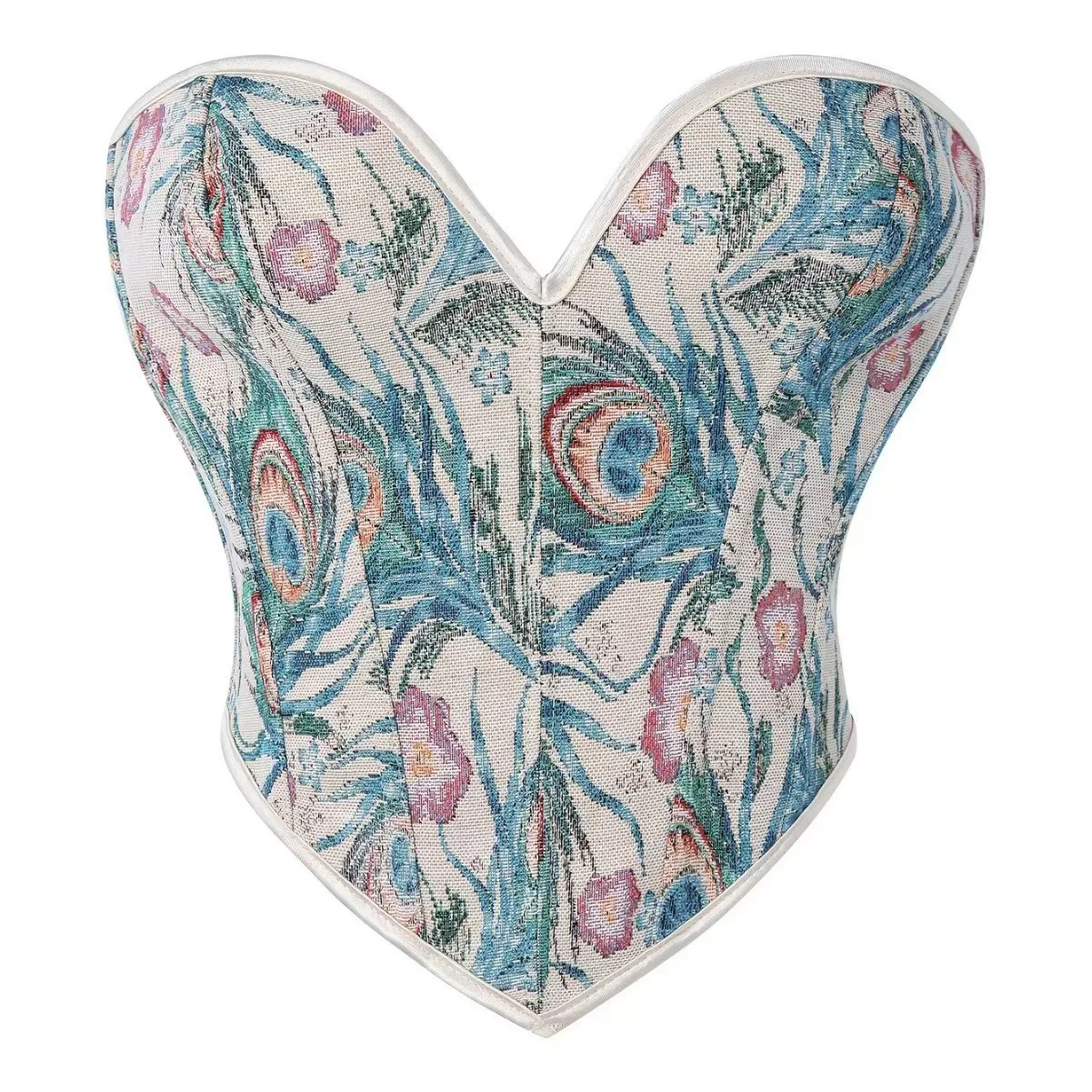 

French style strapless floral print tube top gathered women's waist-cinching palace body shaping top