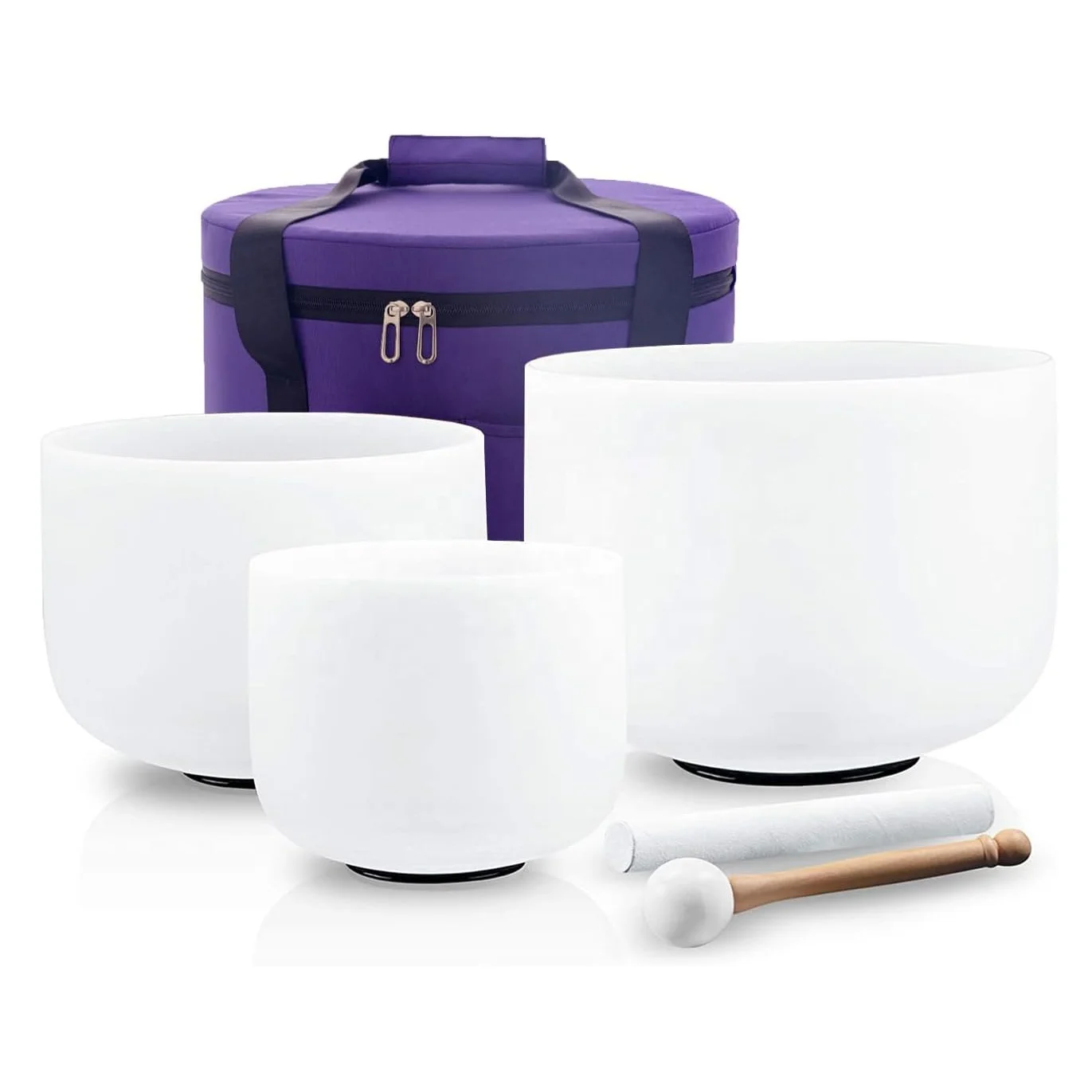 

3pcs 8"G 10"E 12"C 432hz Frosted Quartz Crystal Singing Bowl Set For Sound Healing Bath Keep Balance Therapy Meditation Yoga