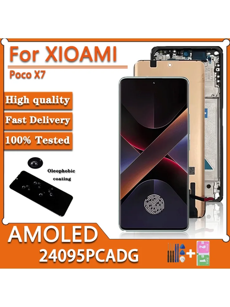 6.67 "AMOLED 120 Hz dla Xiaomi Poco X7 24095PCADG wyświetlacz Lcd ekran dotykowy Digitizer zgromadzenie dla Poco X7 ramka wyświetlacza (Black With Frame) — Zdjęcie 2 z 2