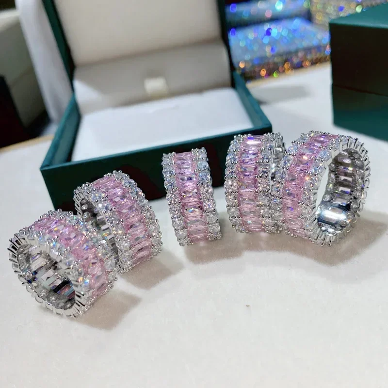 

MDL Moissa!ite Style Faux Paparacha Pink Zirconia Ring Gold-Plated Sisterly And Delicate Row Ring