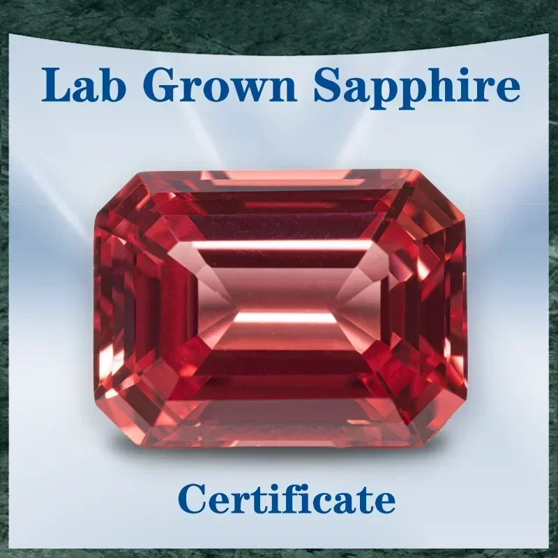 

Lab Grown Sapphire Sunset Red Color Emerald Cut VVS1 Selectable AGL Certificate Gemstone Charms Bead DIY Jewelry Making Material