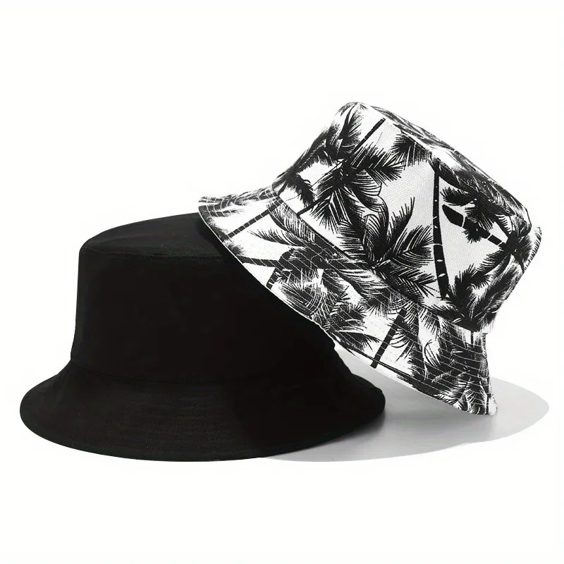 

Men Women coconut tree Bucket Hat Cotton Printing Hip Hop Fisherman Panama Sun Hat Outdoor Street Casual Visor Bucket Cap