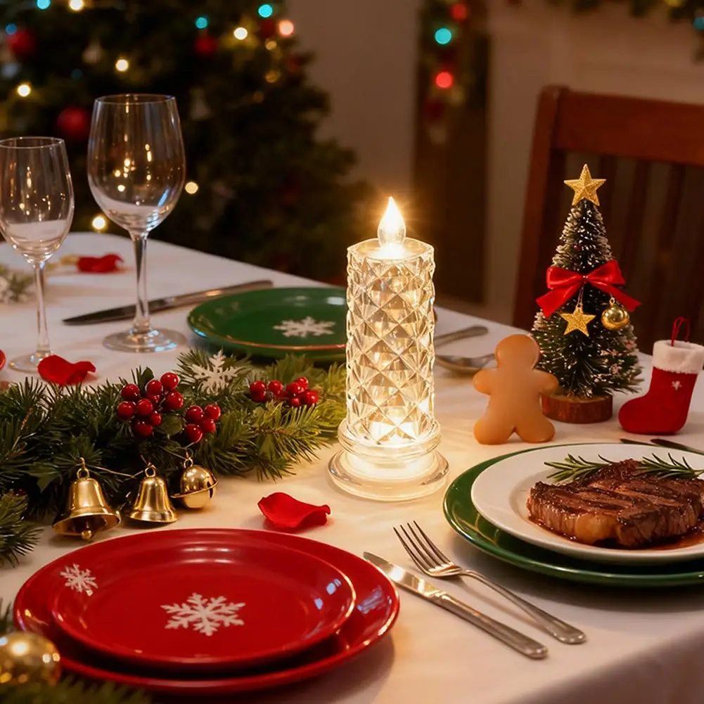 كريستال LED ضوء شمعة الجدول مصباح روز الإسقاط جو رومانسي ضوء الليل لغرفة النوم حفلة عيد الميلاد الزفاف تزيين