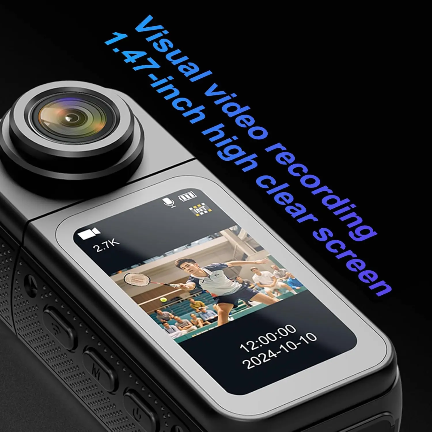 2.7K HD Thumb Action Camera 1.47'' Screen Hands Free One Click Video Recording Portable Wearable Cameras with 180° Rotate Lens