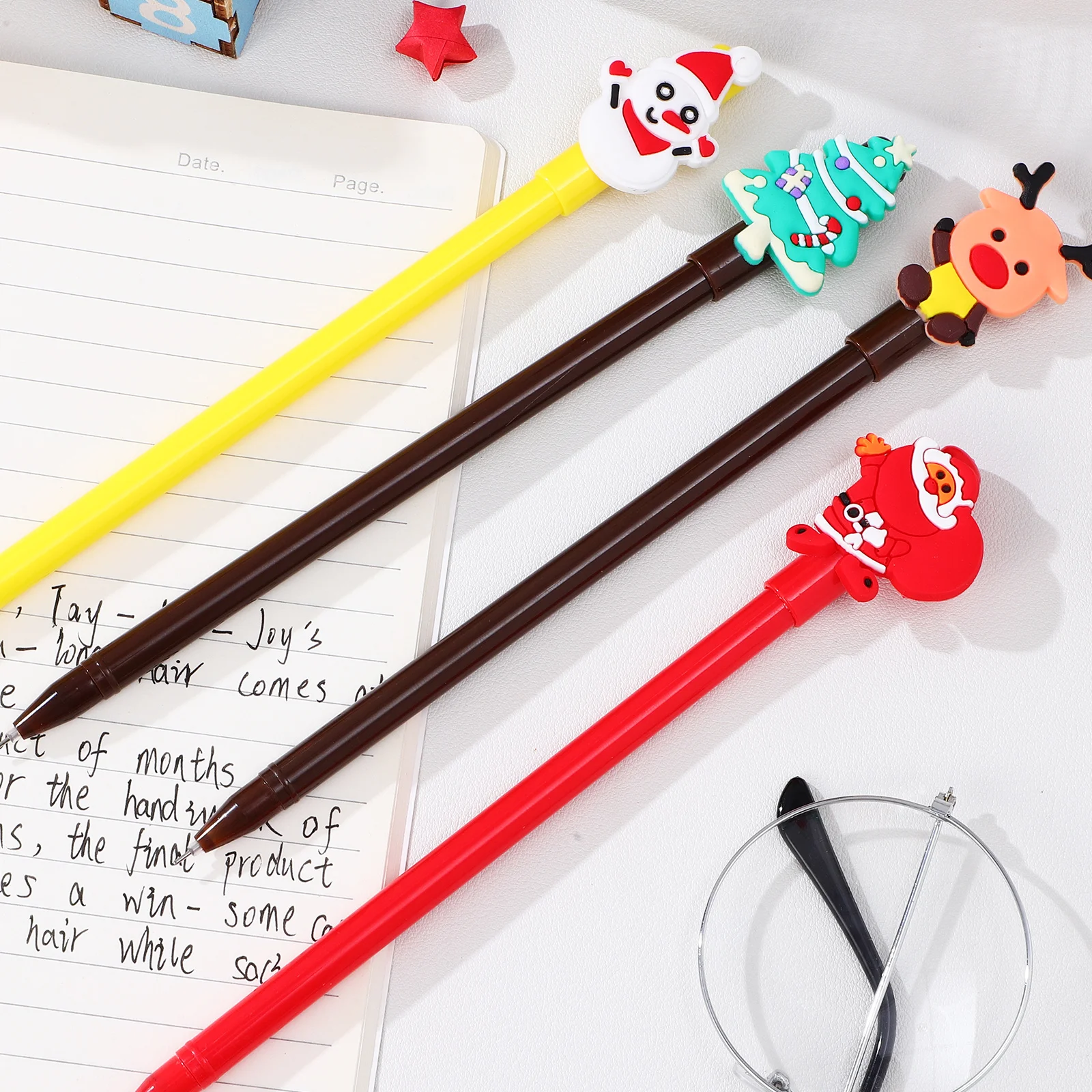 

24pcs Gel Pens Christmas Theme Reindeer Snowman Tree Design Smooth Writing For Office School Home Use Student Supplies Holiday