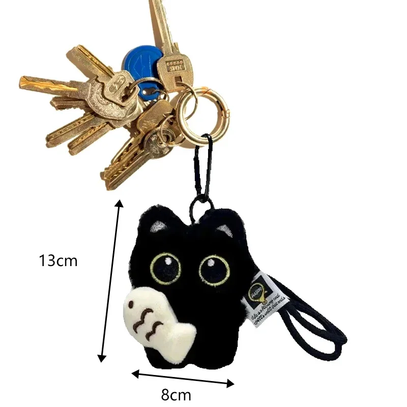 Cool Plush Black Cat Rearview Mirror Pendant Decoration Cute Keychain Bag Charm Car Accessory - view 6