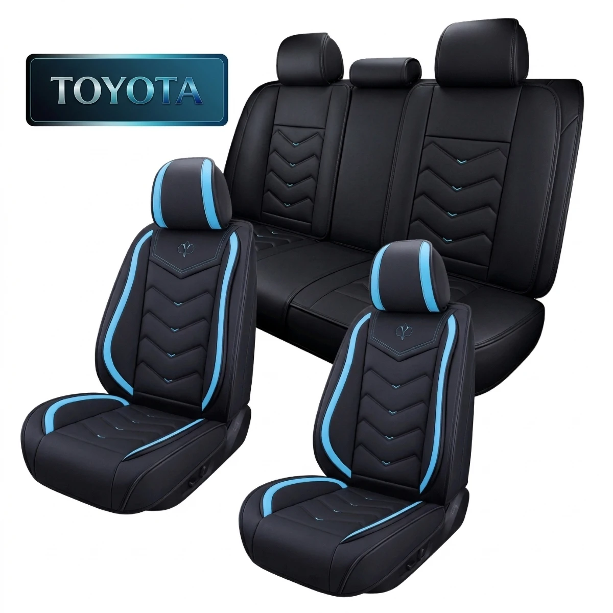 Jeu de Housses de Siège, pour Toyota Hybrid Yaris, C-HR, RAV4, Corolla, Urban, Cruiser, Prius, Camry, Couvre Siège Auto Simili Cuir, Protection Imperméable, Doux Respirant, Installation Facile, 5 Places