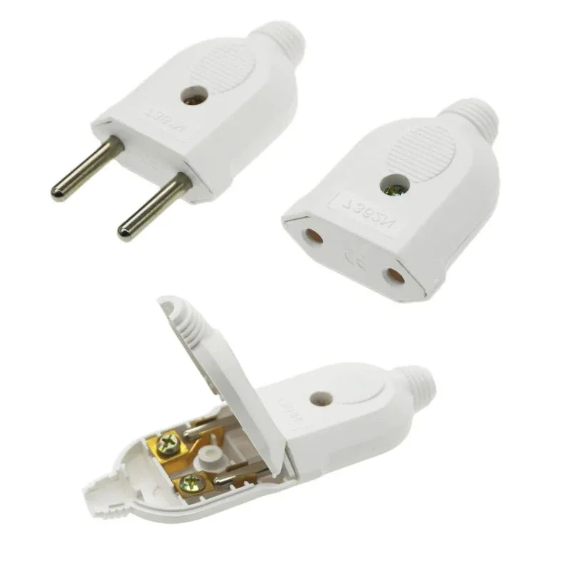 Adaptateur de prise de câblage assemblé UE, alimentation électrique AC, prise de remplacement mâle femelle, rallonge de prise de fil, connecteur, 2 broches, 10A