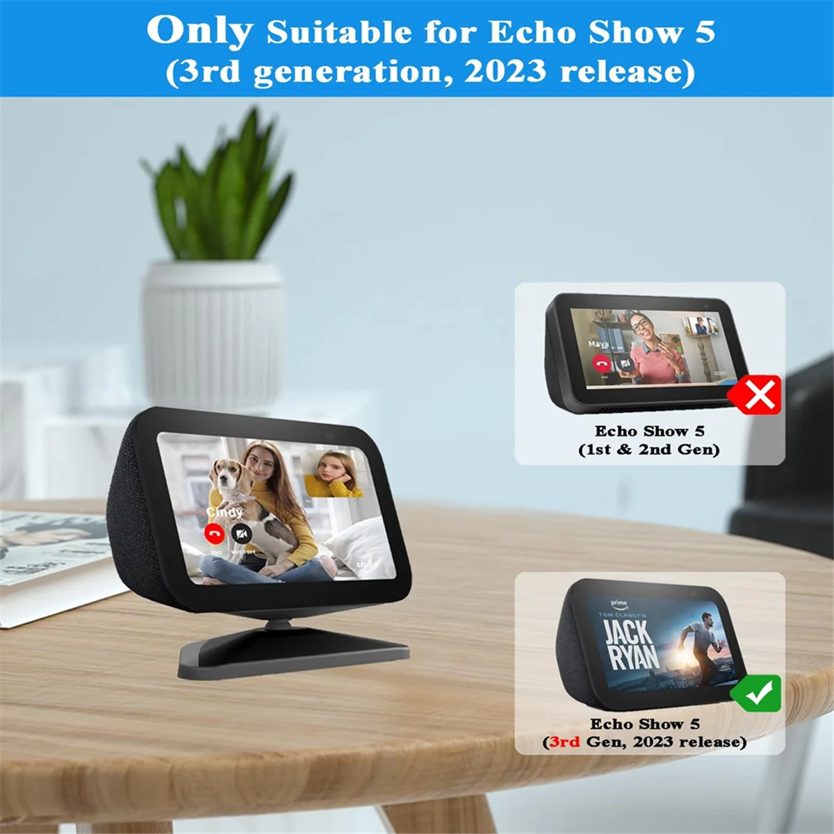 Adjustable Stand for Echo Show 5 (3Rd Gen), Smart Display Magnetic Stand Mount, with 360 Degree Anti-Slip Base - Black