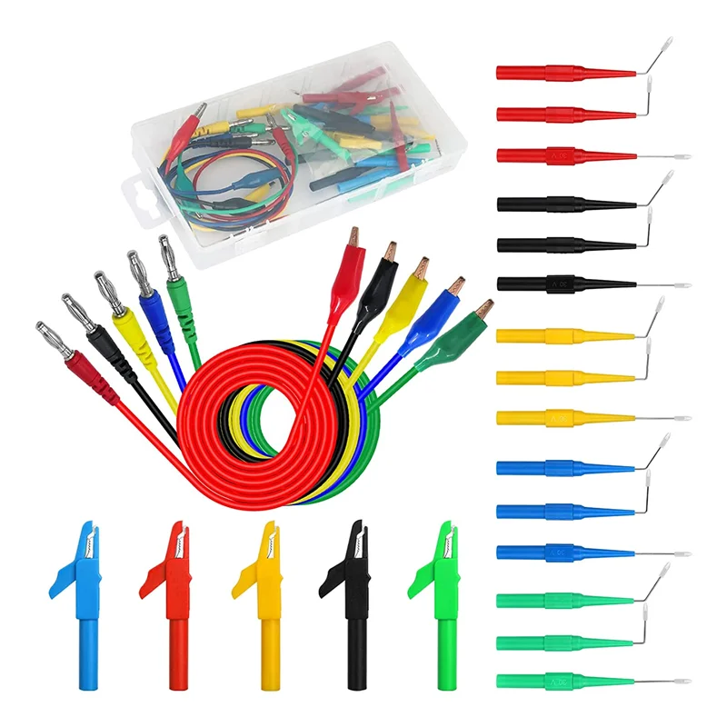 

A22I 25 Piece Automotive Test Lead Kit, Back Probe Alligator Clip, Alligator Clip to 4mm Banana Plug Test Probe Back Probe