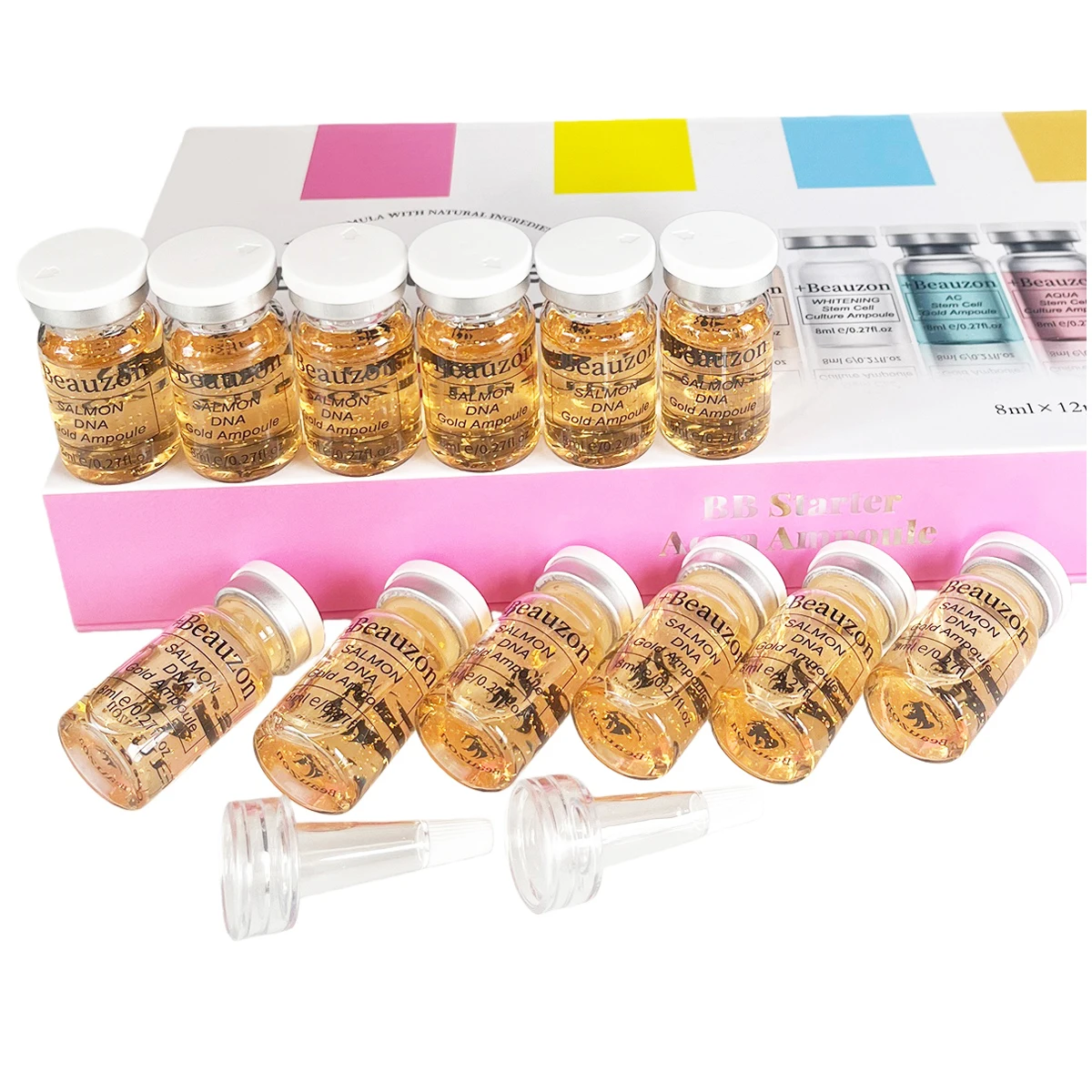 Ampolla Dorada con ADN de Salmón 8ml, Sérum Facial Hidratante y Calmante para Microagujas de 0.3mm