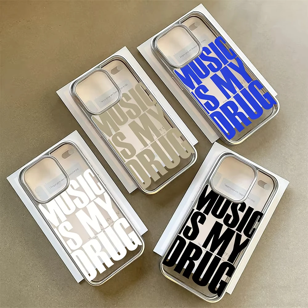 Funda de Teléfono con la Frase 'MUSIC IS MY DRUG' para iPhone 17 Air 16e 16 Pro Max 15 14 Plus 13 12 11, Carcasa Trasera de Silicona Antigolpes