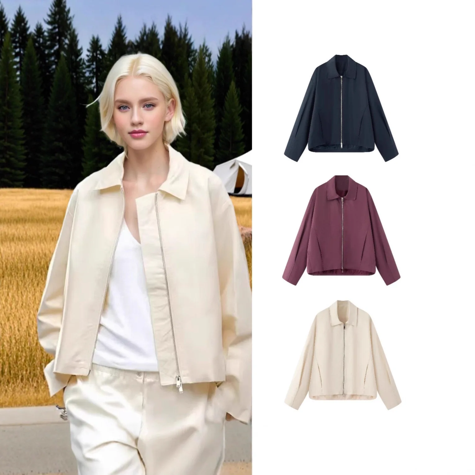 

Уличная модная универсальная куртка, женская верхняя одежда, повседневная женская куртка с лацканами и длинными рукавами на молнии, однотонное свободное женское пальто