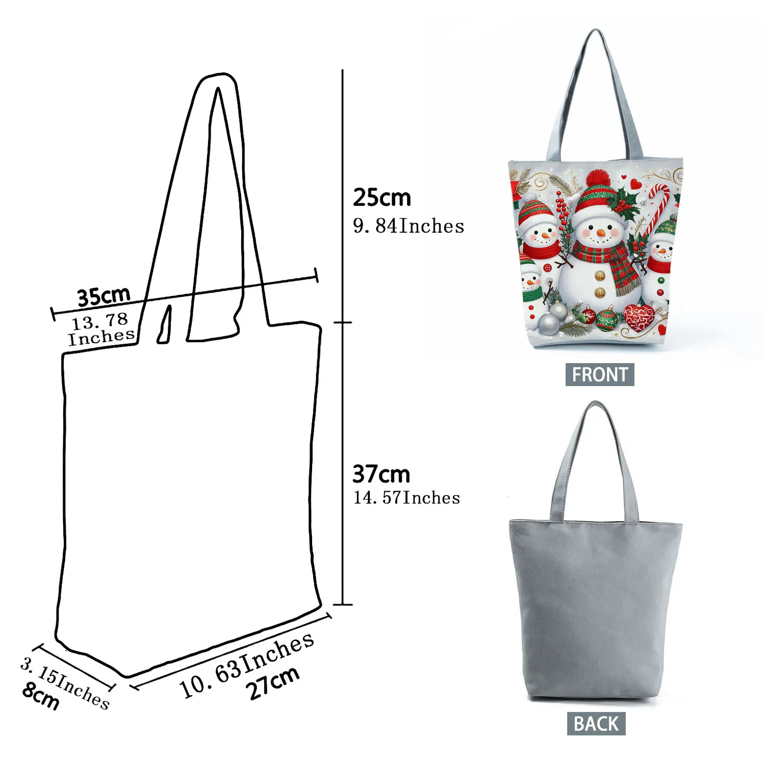 Cute Christmas Snowman Family Printed Women Handbags Large Capacity Shoulder Bag Casual Zipper Shopping Bag Portable Tote Bolso