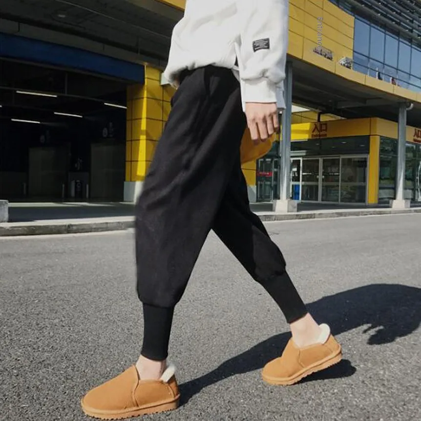 

k Sle Men's Harem Pants Cuffed Trousers Workwear Nine-Piece Casual Loose Fit Youthful Elastic Waist Pure Color