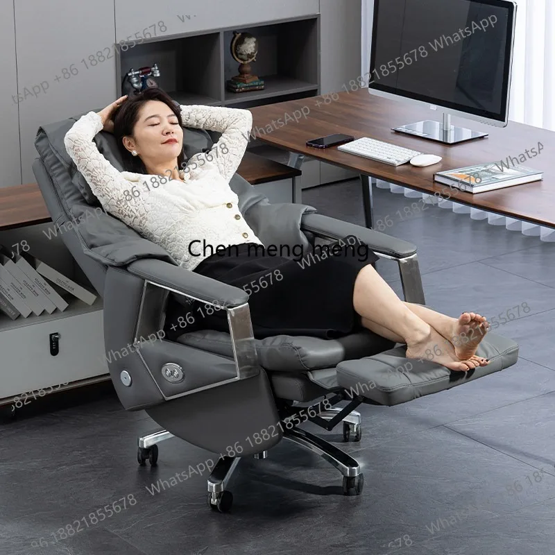 

High-end electric reclining boss chair, real cowhide computer chair, comfortable sedentary office large class chair