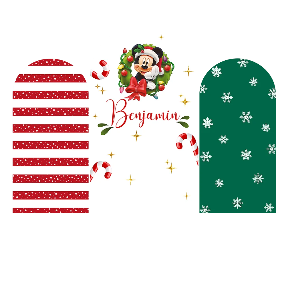 Disney Merry Christmas  Jingle Bells Mickey Mouse Arch Cover forCartoon Arch Backdrop Cover   Dessert Table Cover Banner