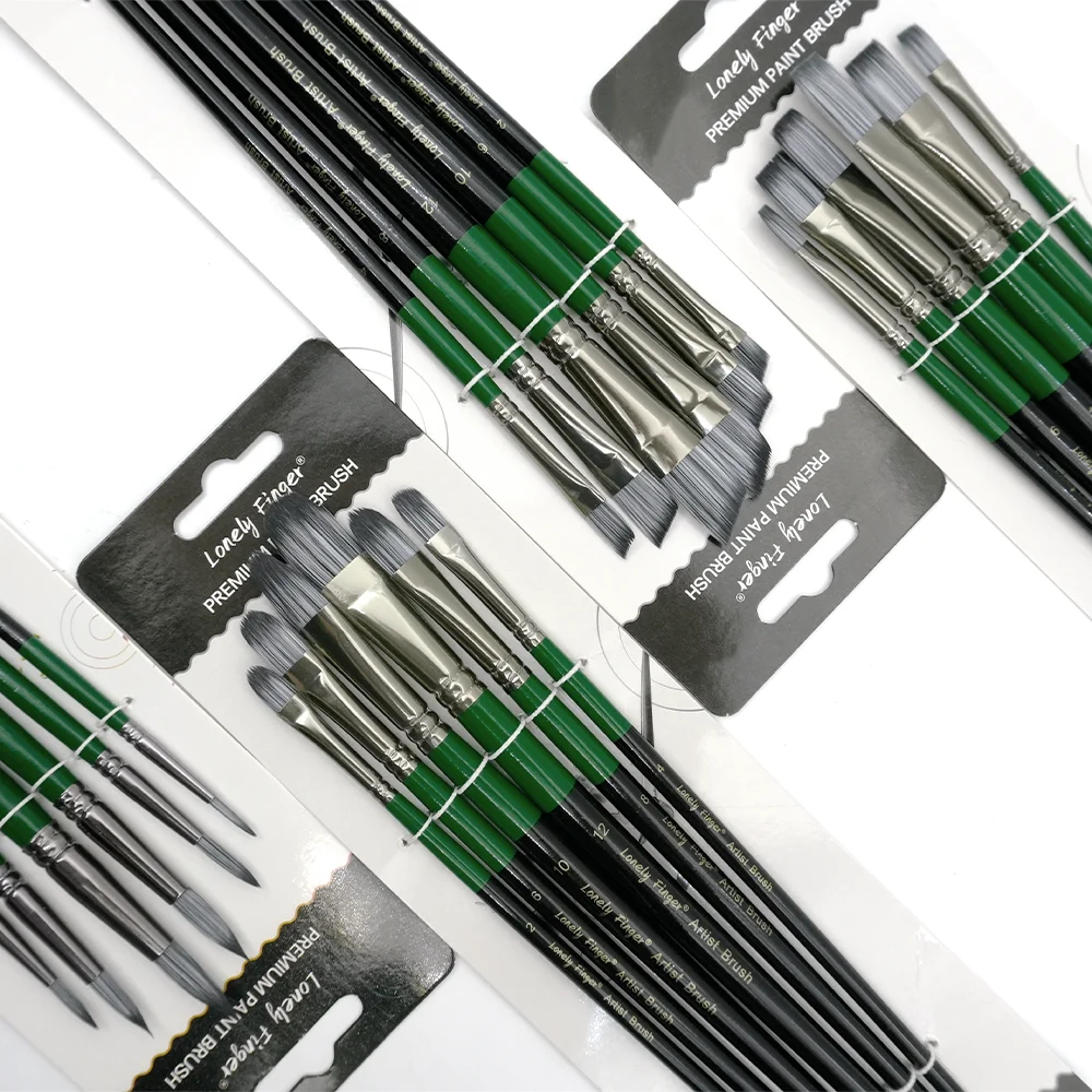Professional Nylon Hair Artist Brushes,6/24pcs Acrylic Paint Brush Set With Round,Flat,Angle,Filbert Tips for Oil Watercolor Gou
