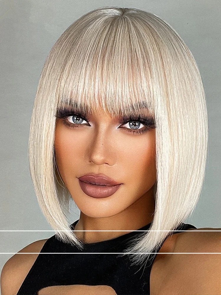 

Трансграничный парик цвета белого золота или прямой боб, женский парик с полным покрытием головы, высокотемпературный шелк, удобно носить