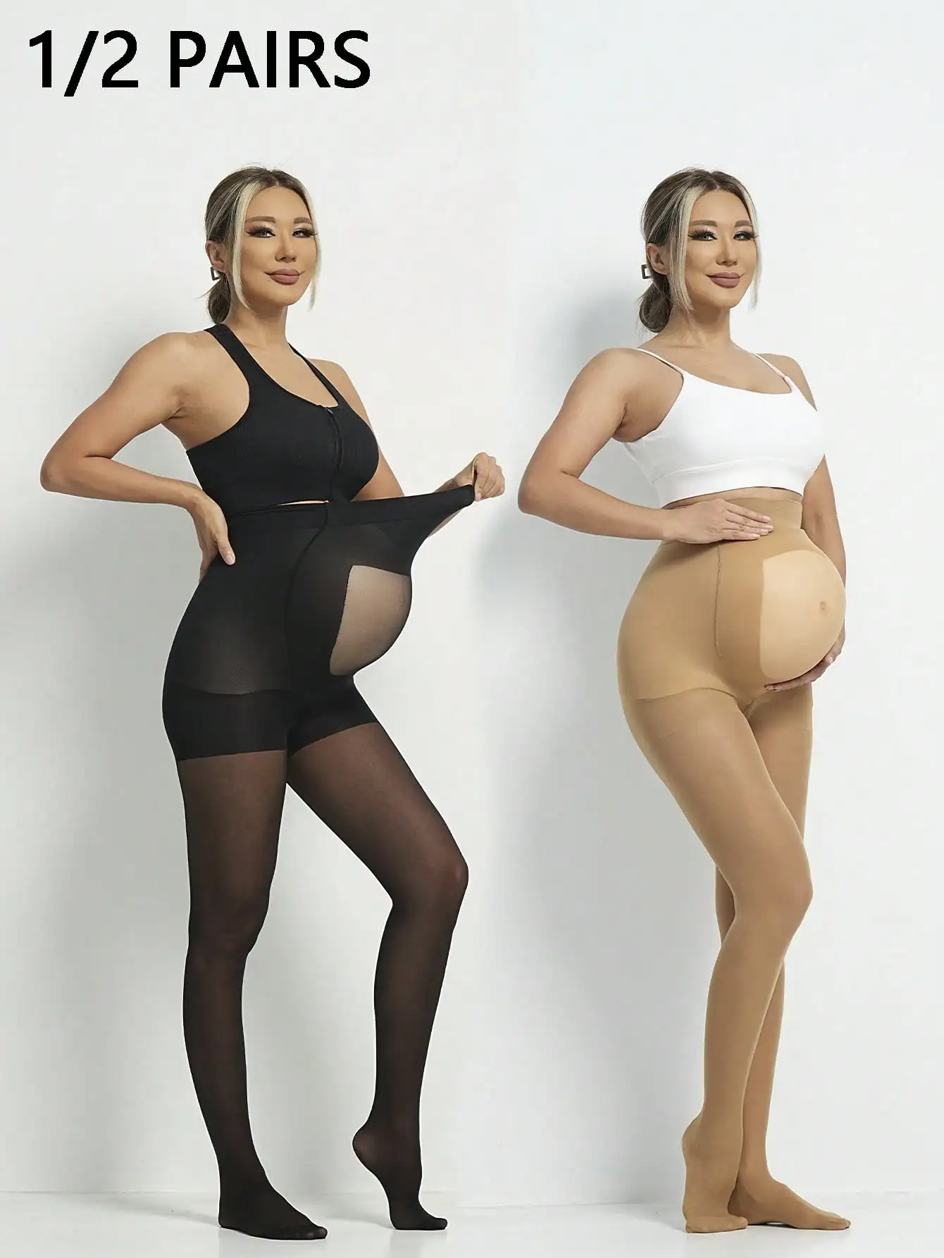 1/2 Pairs 2026 New Women's Maternity High Waist Shaping Tights Sexy Thin Cool Black Nude Sheer Pantyhose