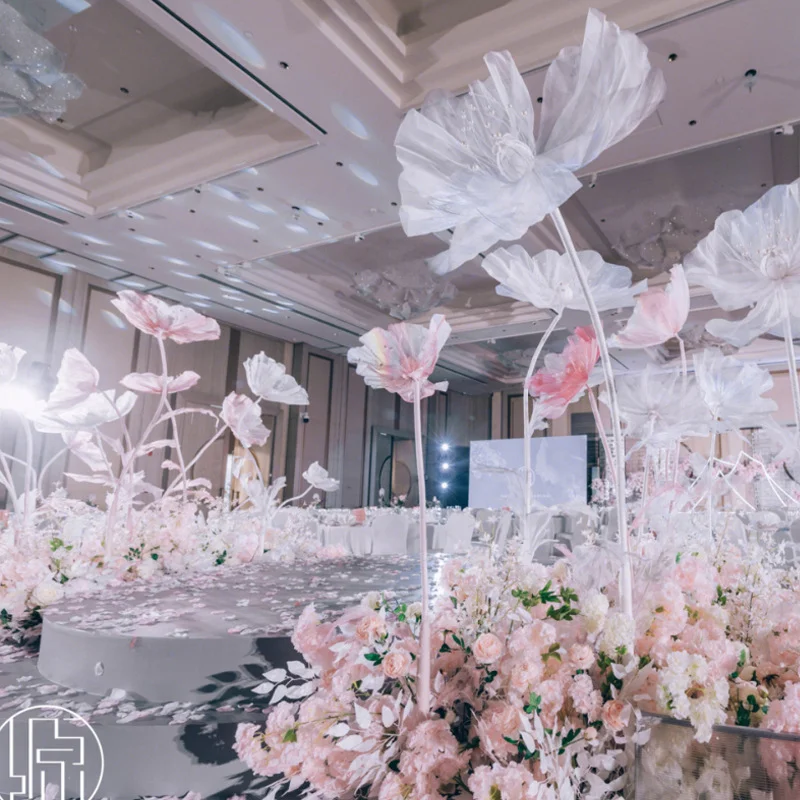 

Wholesale Large Tall Wedding Decorations Romantic Giant Silk Flower Stand Set Real Touch Artificial Standing Giant Flower