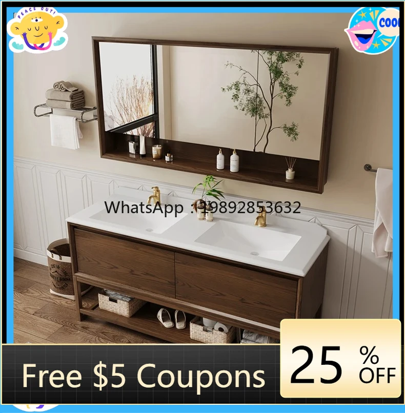 

AB bathroom combination rock slab solid wood floor double basin toilet washbasin sink washbasin cabinet