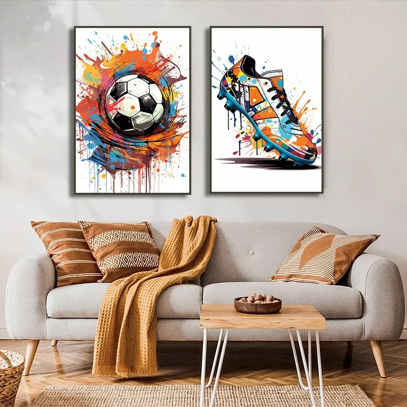 Moda Graffiti scarpe da calcio tela pittura arte Poster moderna Inspirational Wall for Men Boy Bedroom Living Room Home Decor