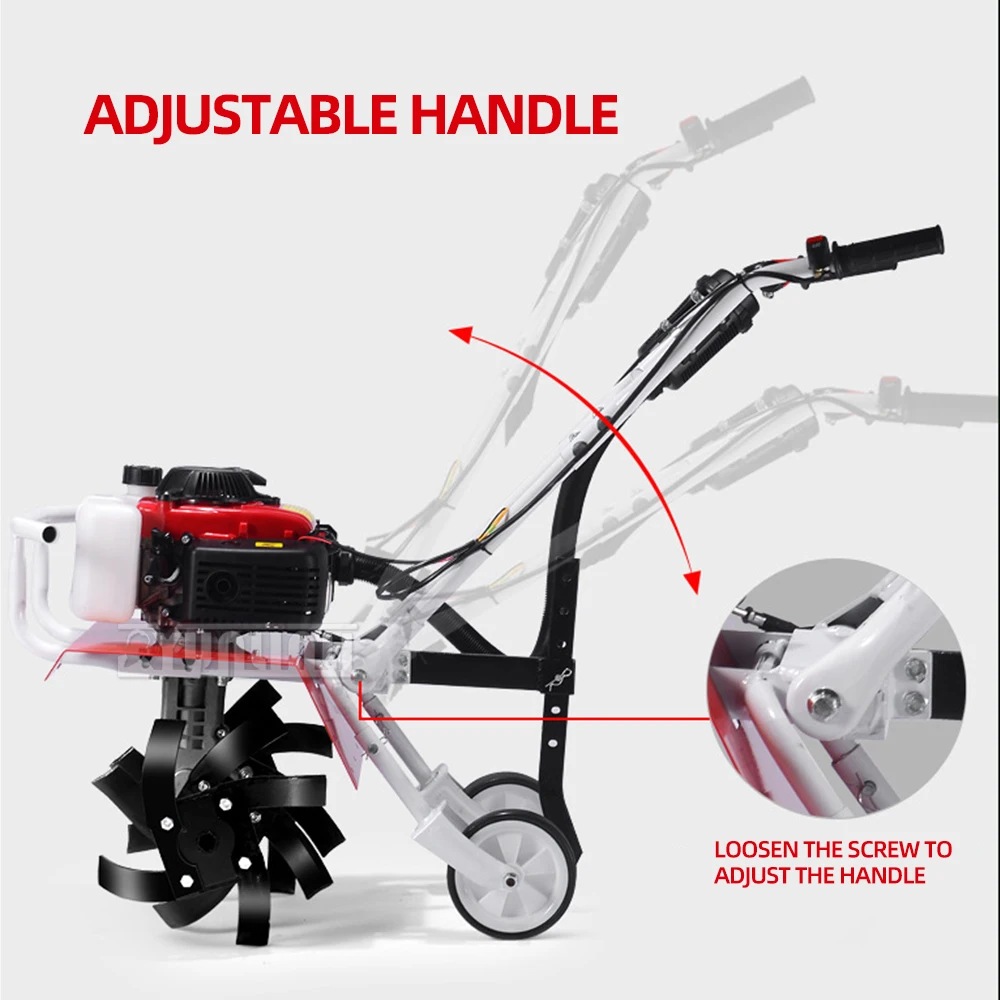 Four-Stroke 2 Stroke Gasoline Tiller Handheld Cultivator Garden Rotary Tiller Soil Loosening Machine Weeding and Trenching Plow