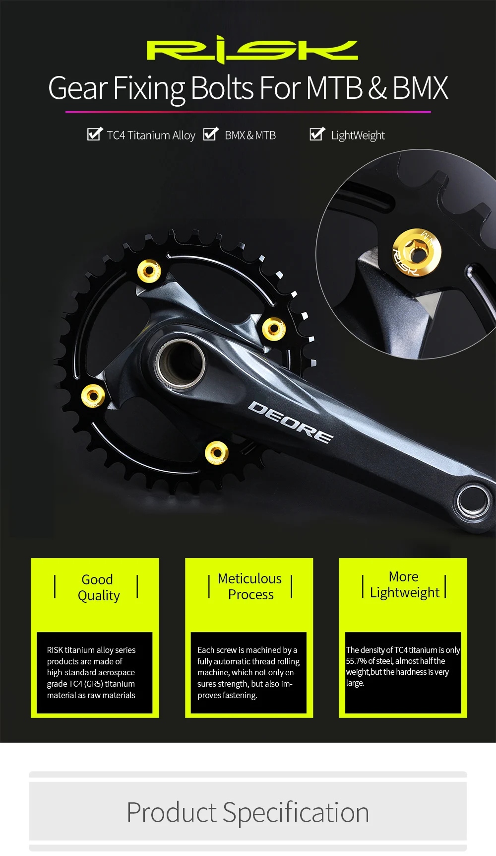 Risiko Fahrrad 104bcd Kettenblatt Schrauben Muttern Titan legierung MTB Mountainbike BMX 110bcd Rennrad Zahnrad Kettenrad Befestigungs schrauben Mutter – Detail 1