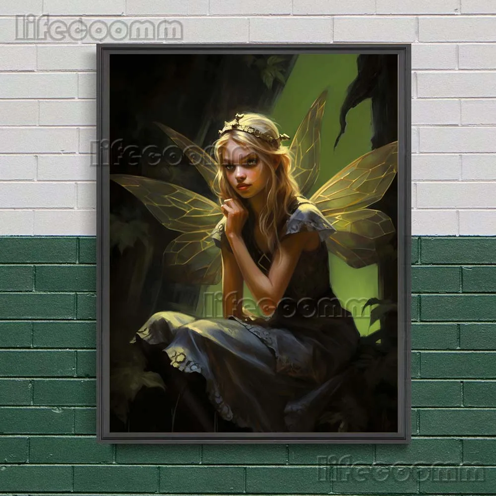 Elf Butterfly Fairy In The Magic Forest,Vintage Wall Art Canvas Painting The Spirit That Protects Nature Art Poster Print Decor