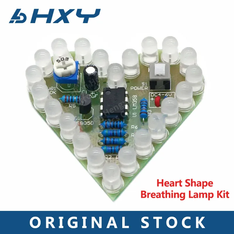 DIY Kit Heart Shape Breathing Lamp DC 4V-6V LED Suite Red White Blue Green Electronic Production for Learning