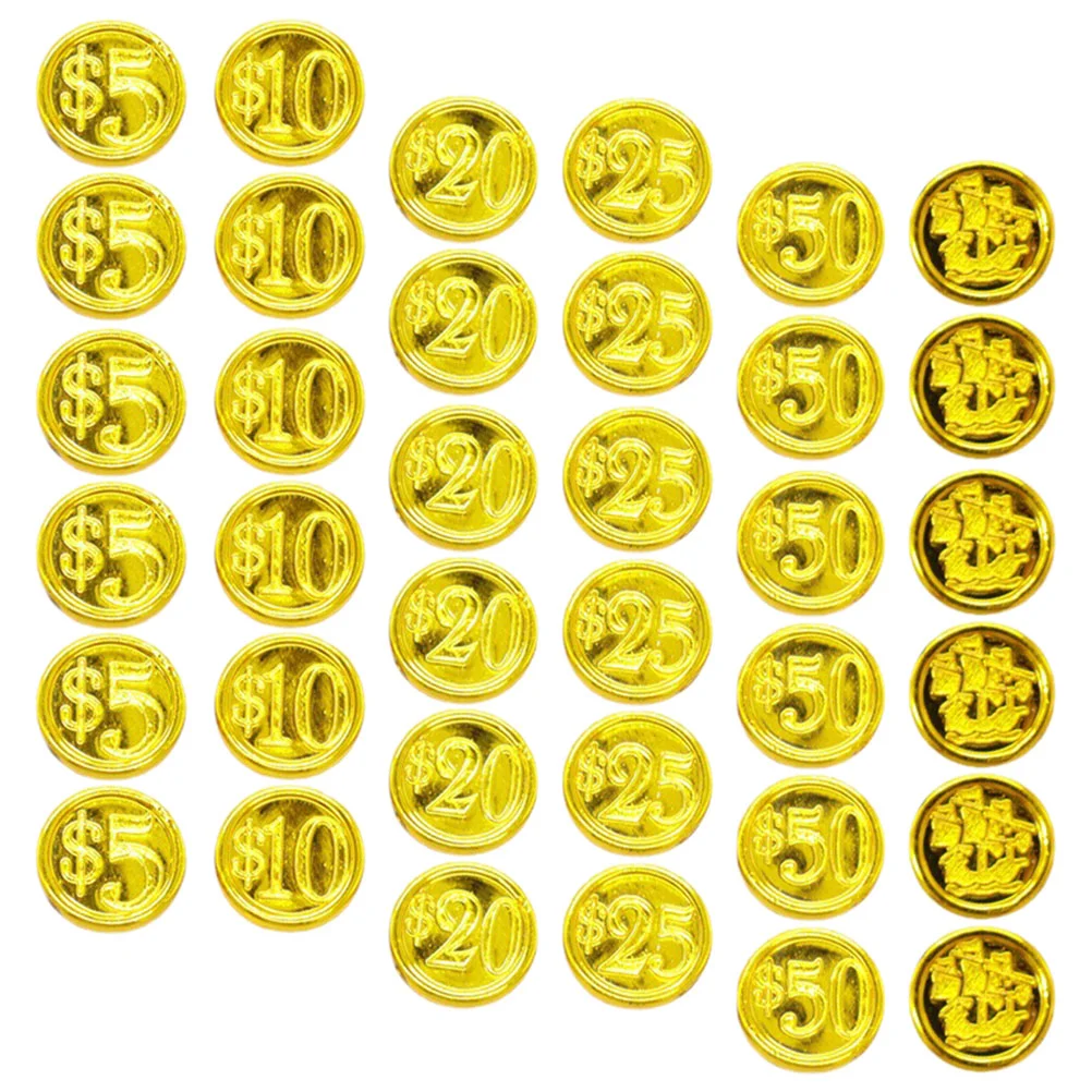 48 Pcs Kids Toys Pirate Gold Coin Props Party Favors Portable Lovely Reusable Coins Child