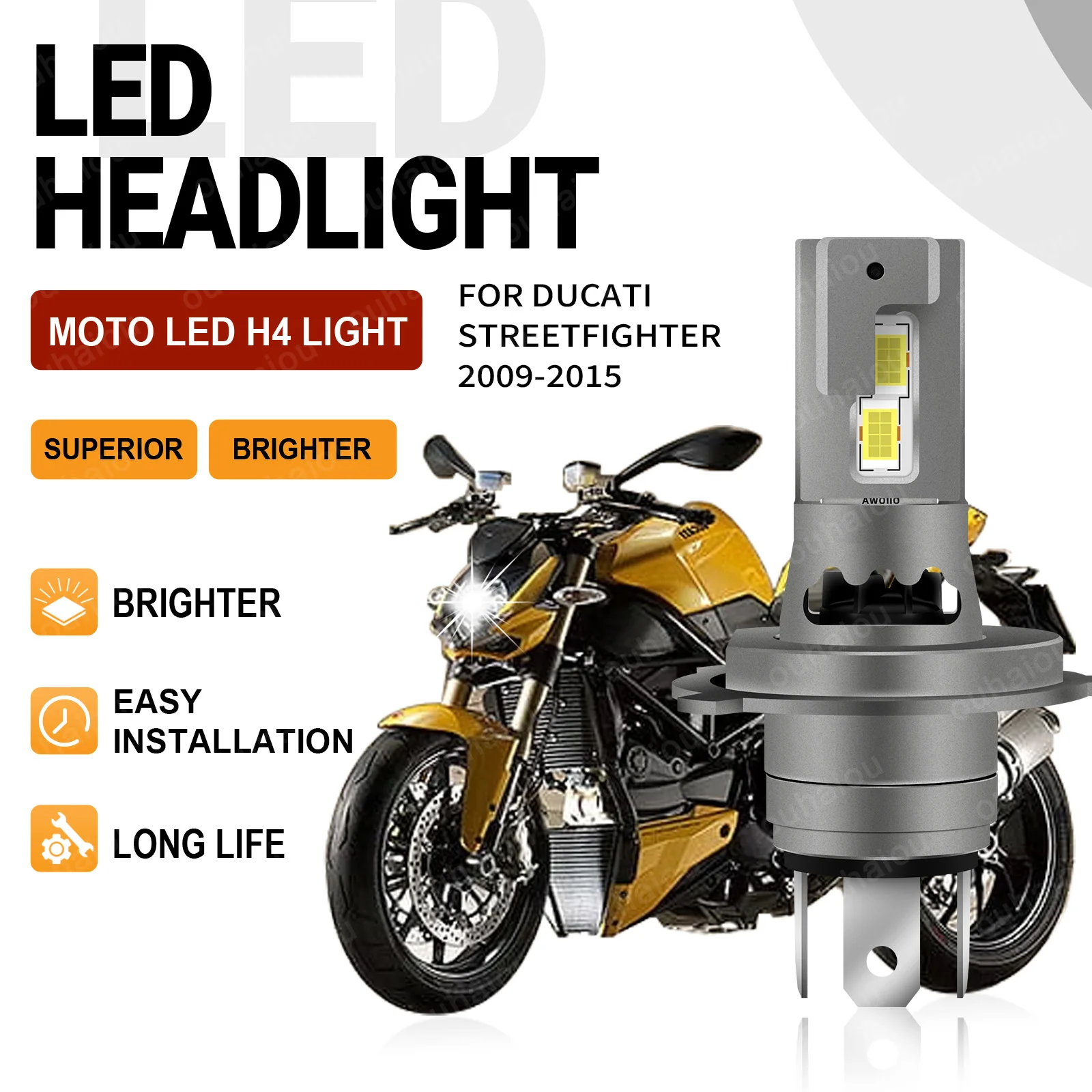 

For Ducati Streetfighter 2009 2010 2011 2012-2015 1PCS 15000LM LED H4 Motorbike Headlight Bulb CSP 3570 High Low Beam Motorcycle
