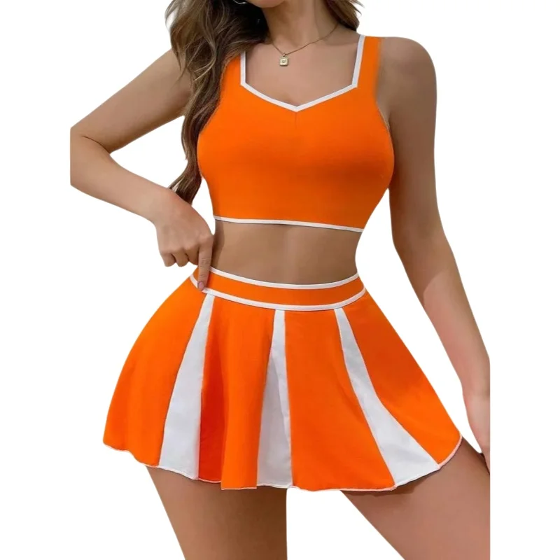 Nueva ropa deportiva para Yoga, traje ajustado para mujer, conjunto de lencería de Cosplay naranja, conjunto de lencería blanca, disfraz Sexy, ropa de dormir TJMF