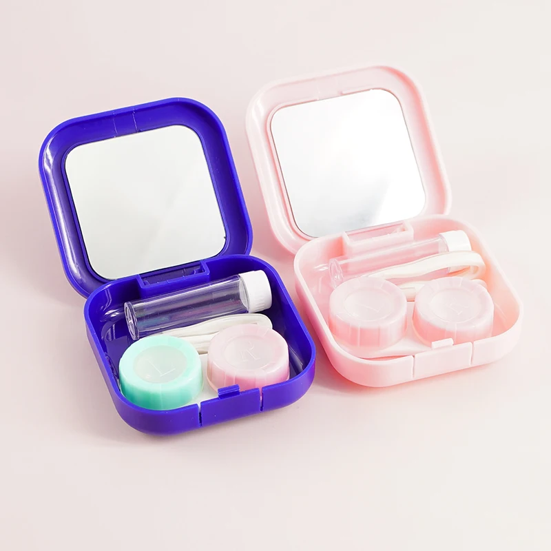 Macaron Color Eye Contact Lenses Cases Girl Black Purple Contacts Lens Container Case with Silicone Tweezers Mini Pocket Box