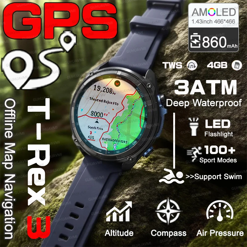

Outdoor Sports NEW Military Offline Map 860mAh Battery Smart Watch 4GB Big Memory GPS Navigation 3ATM Waterproof HD Talk Watches
