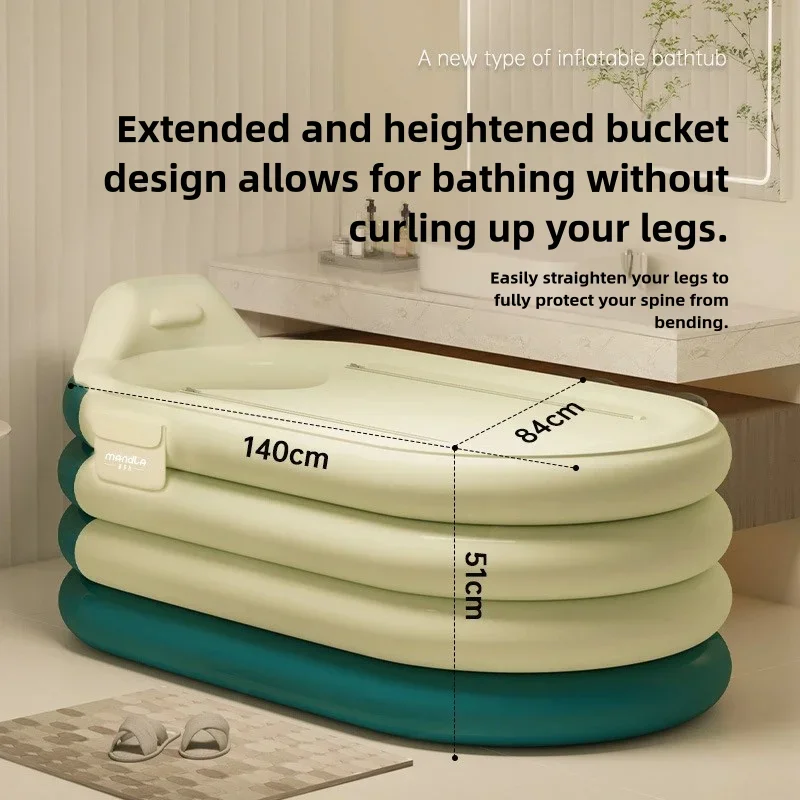 دلو استحمام للبالغين، حوض استحمام قابل للنفخ، سميك وقابل للطي لكامل الجسم، حوض استحمام لتبخير العرق، حمام دواء