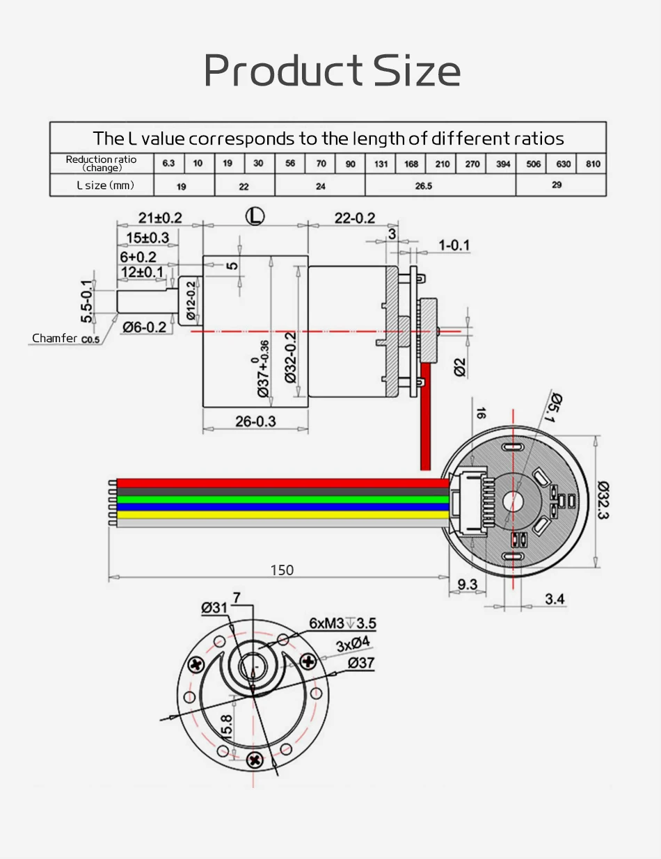 37-520 Getriebemotor 12V DC Untersetzungsgetriebemotor mit Drehzahlmessung Hall-Encoder Roboter Hochdrehmoment Bürstenmotor Metallzähne – Detail 1