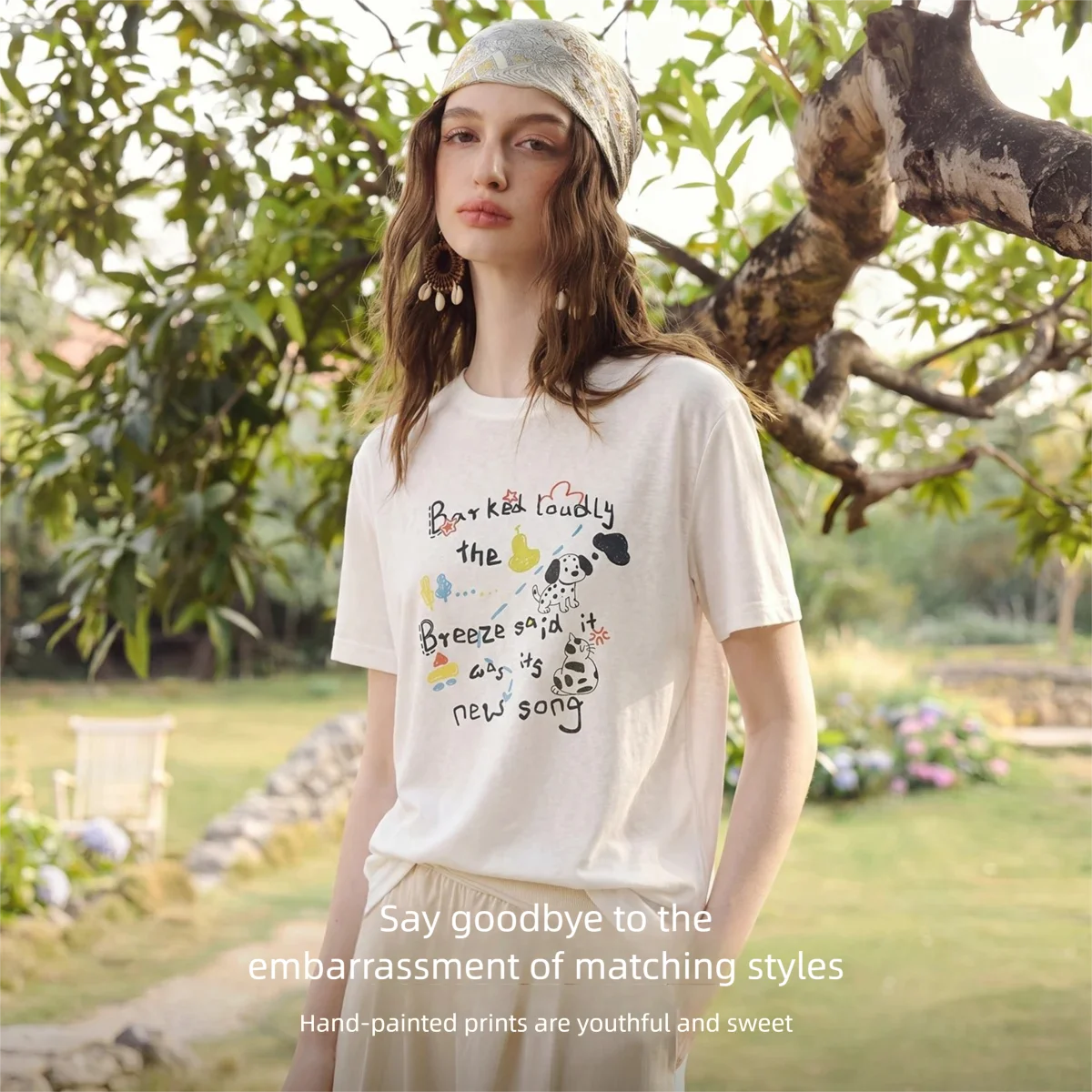 OLrain Office Lady Versatile Top Women 2026 Summer Fashion Contrast Fun Print Round Neck Loose Short Sleeve T-shirt O58XT006831