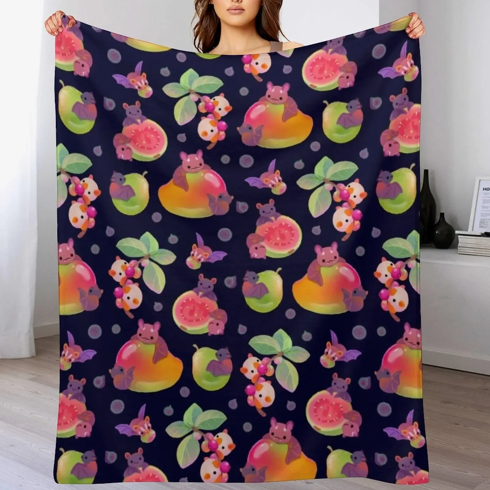 

Fruit and bat - dark Throw Blanket Fade Resistant Durable Throw Blanket