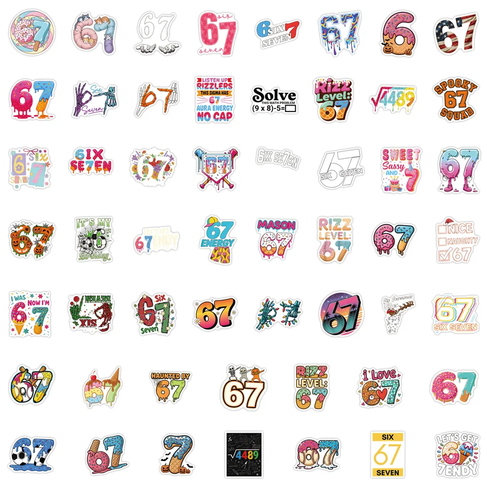 

50PCS Internet Hot Words 67 Stickers Text Decorative Water Cup Skateboard Luggage Phone Case iPad Waterproof Stickers Kids Toy