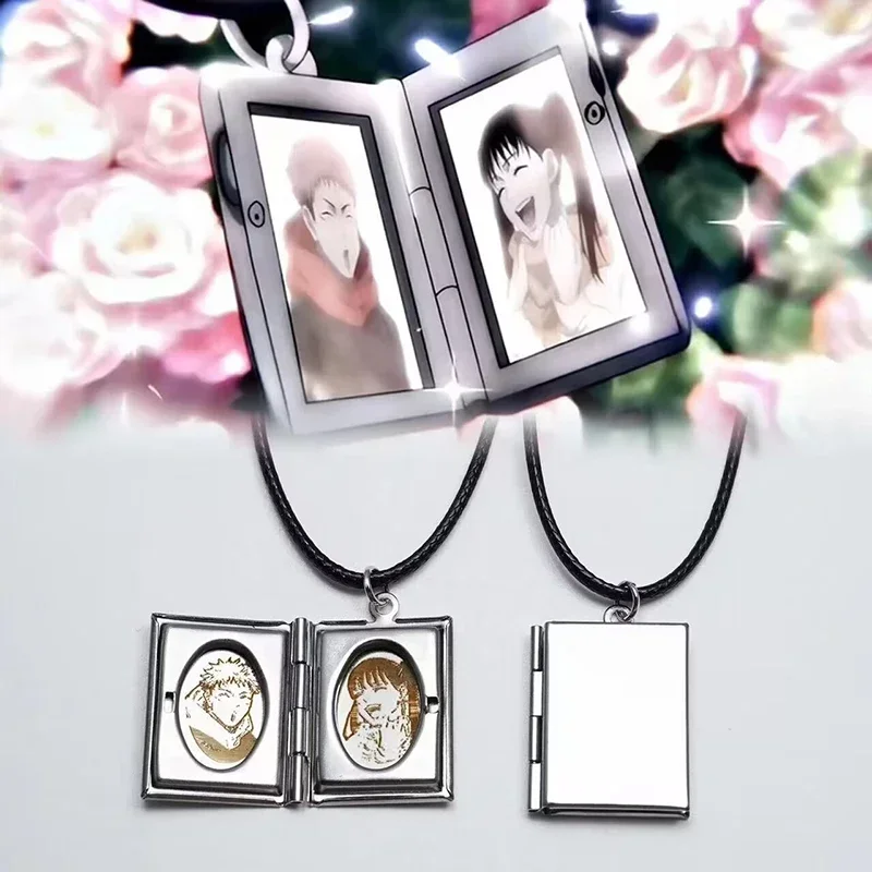 Anime Jujutsu Openable Square Photo Frame Pendant Necklace Akaza Komaj Cosplay Props For Men Women Bag Jewelry Accessories Gift