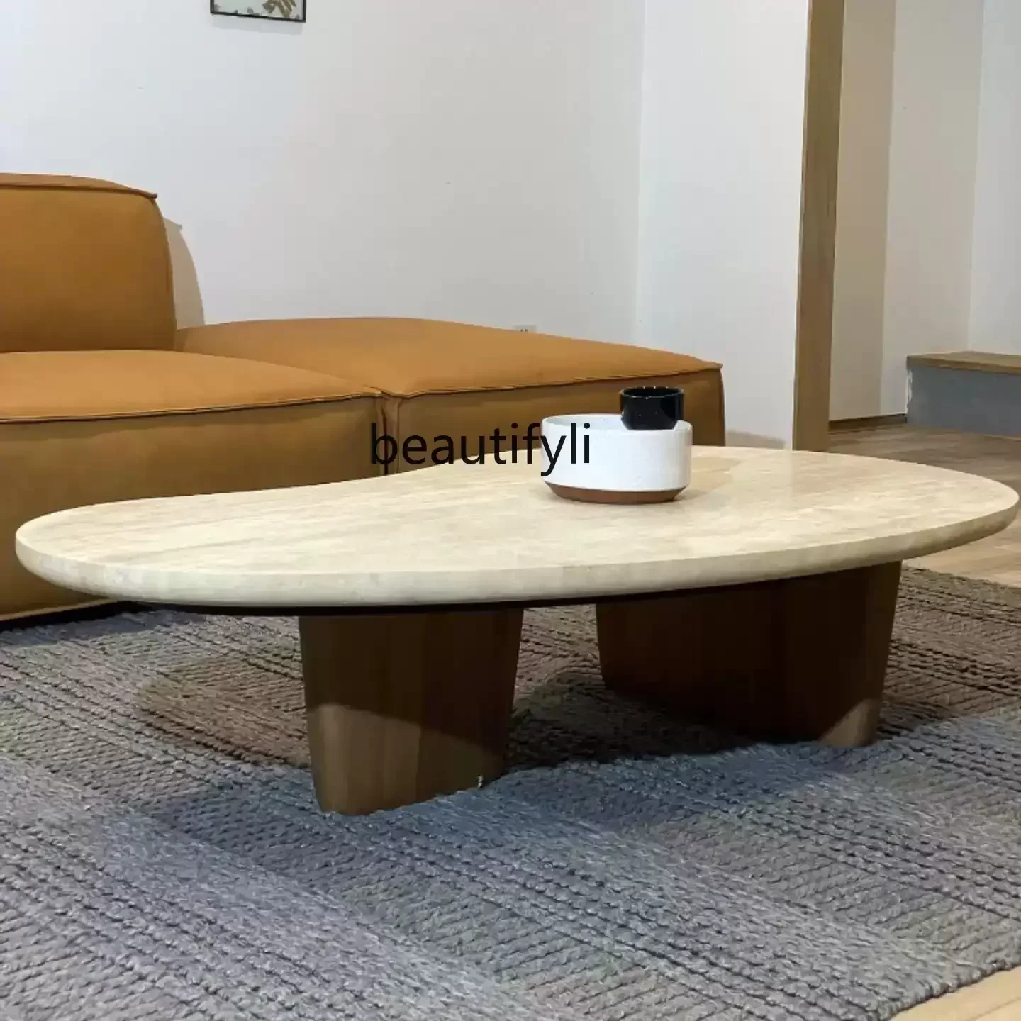 

CC Italian minimalist inspired shape natural marble surface design light luxury living room modern simple coffee table